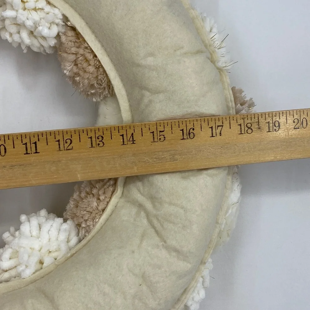 Holiday Lane Round Pompom Wreath Ivory Beige Gold Tones Christmas Winter